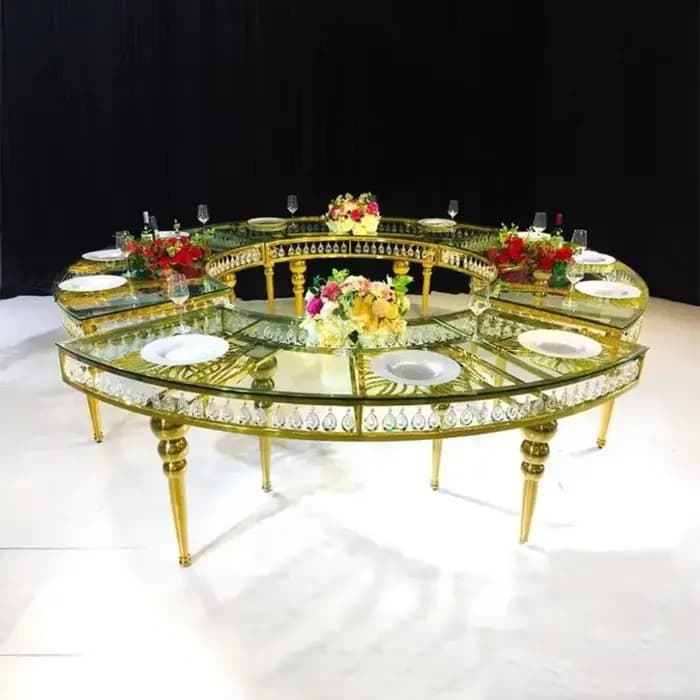 Table à manger de mariage de luxe en acier inoxydable doré | Table de banquet d'événements à plate