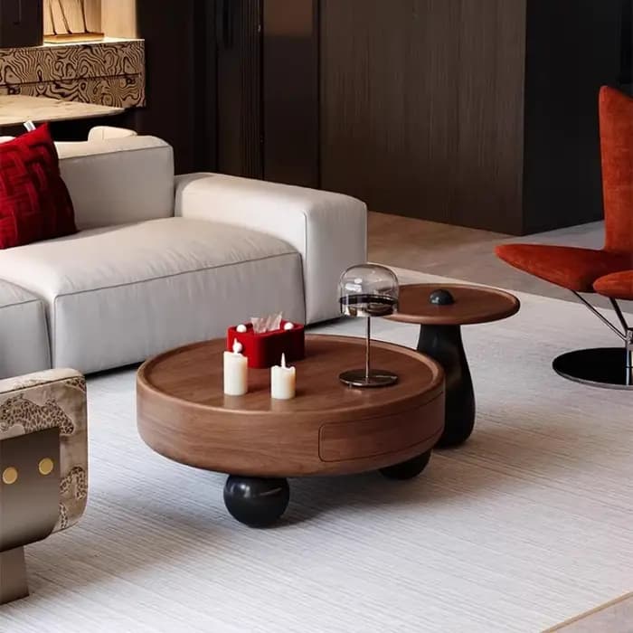 Tables basses rondes design avec tiroir