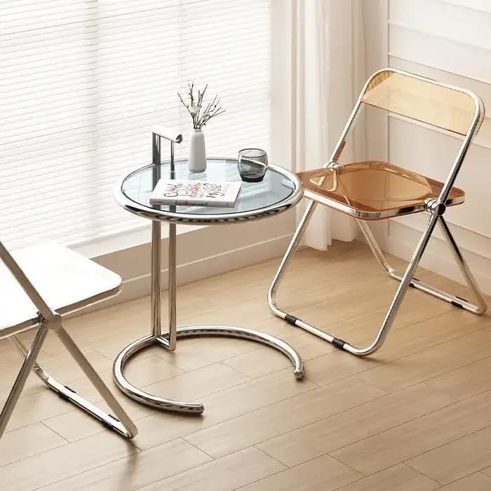 Table à thé transparente rétro en acier inoxydable