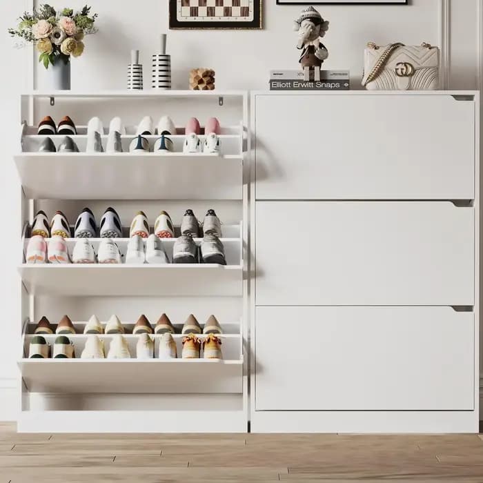 Armoire à chaussures en bois robuste pour l'entrée avec 3 tiroirs rabattables, organisateur de chaus