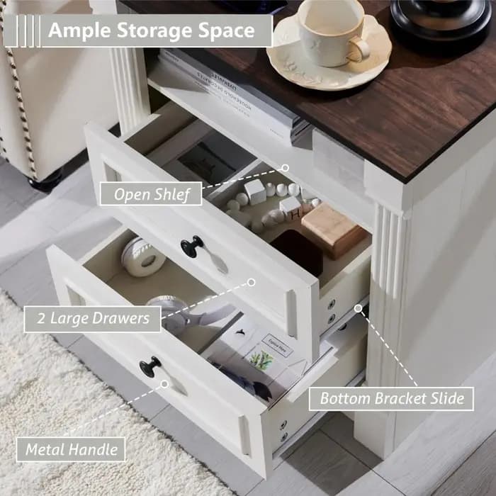 Commode à 2 tiroirs de 26 po de hauteur pour chambre à coucher, grande table de chevet de style farm