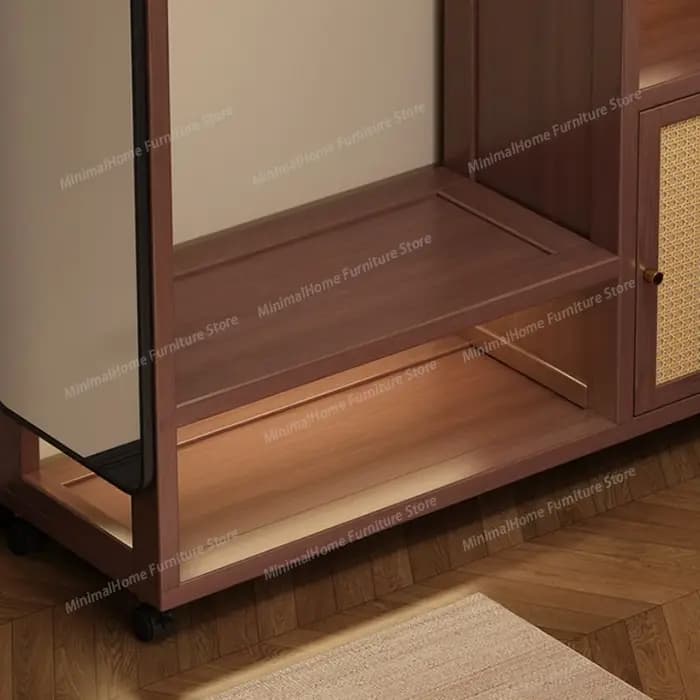Armoire en bois massif amovible avec miroir, placard rotatif pour vêtements, meuble de chambre à cou