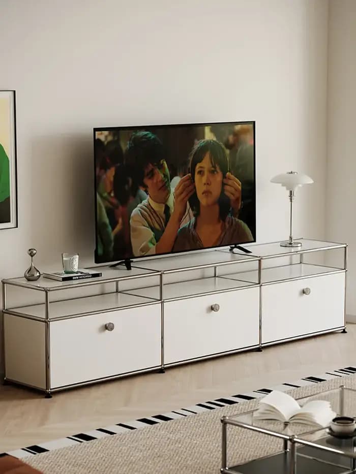 Meuble TV avec rangements, armoire d'angle, meuble de rangement en métal, meuble de présentation, mo