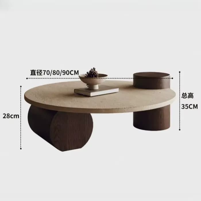 Table basse ronde en travertin pour salon