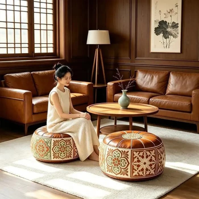 Housse de pouf de style bohème, ottoman de rangement pliable non rembourré en cuir PU, sac de rangement grande capacité pour vêtements, balcon