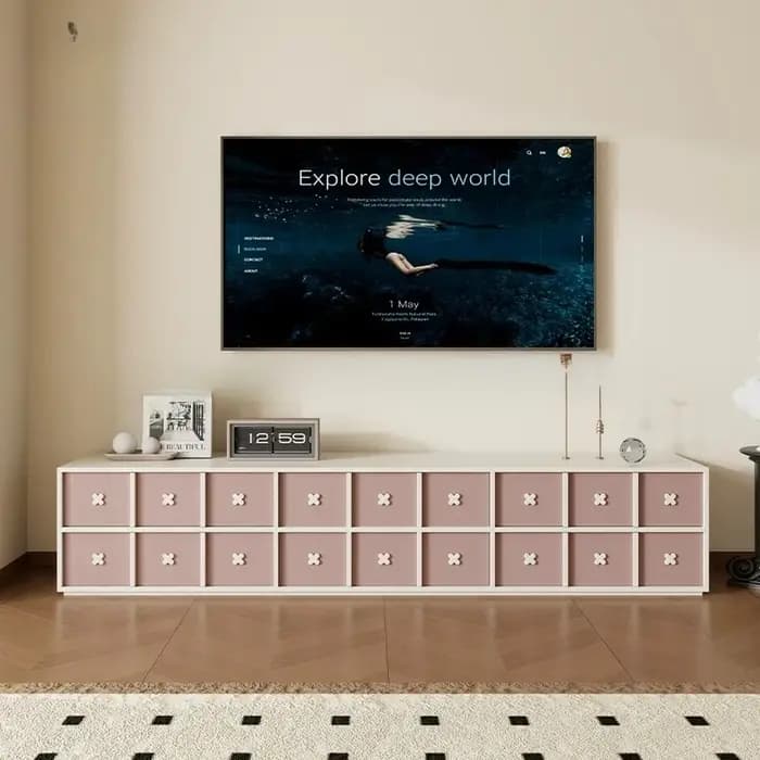Tables TV en bois blanc, canapés étroits et longs, organisateurs, commodes, tiroirs, meubles TV, meubles de rangement, meubles pour salons.