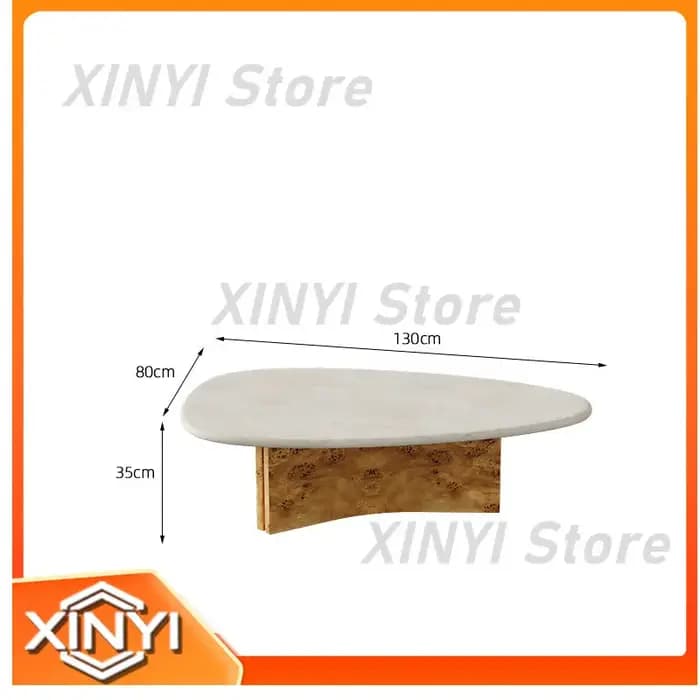 Table basse en bois massif naturel et travertin