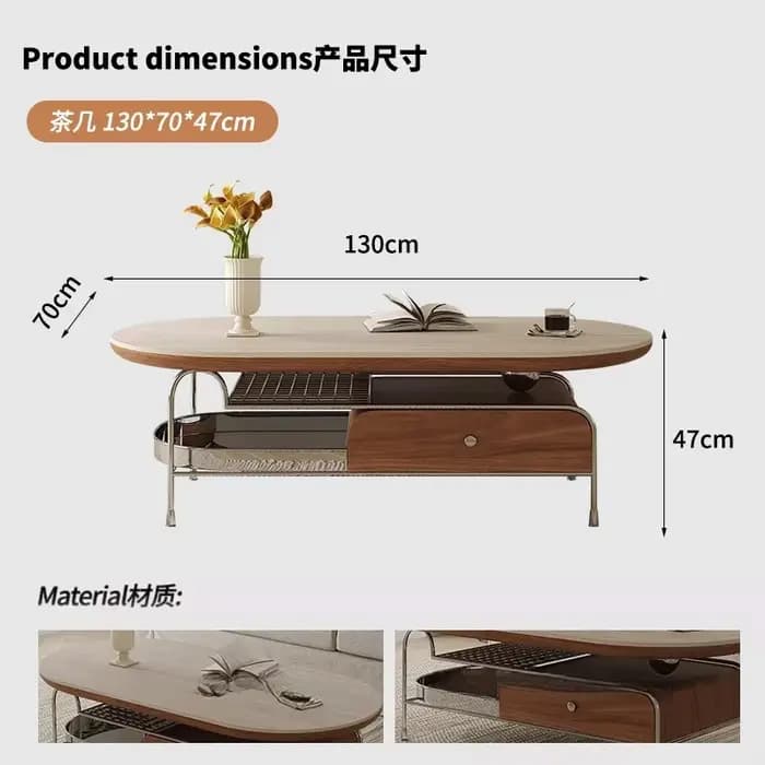 Nouvelle Table Basse Ovale 2026 avec Rangement