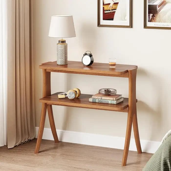 Table d'appoint pour salon, table d'appoint de ferme avec étagère de rangement à 2 niveaux et pieds