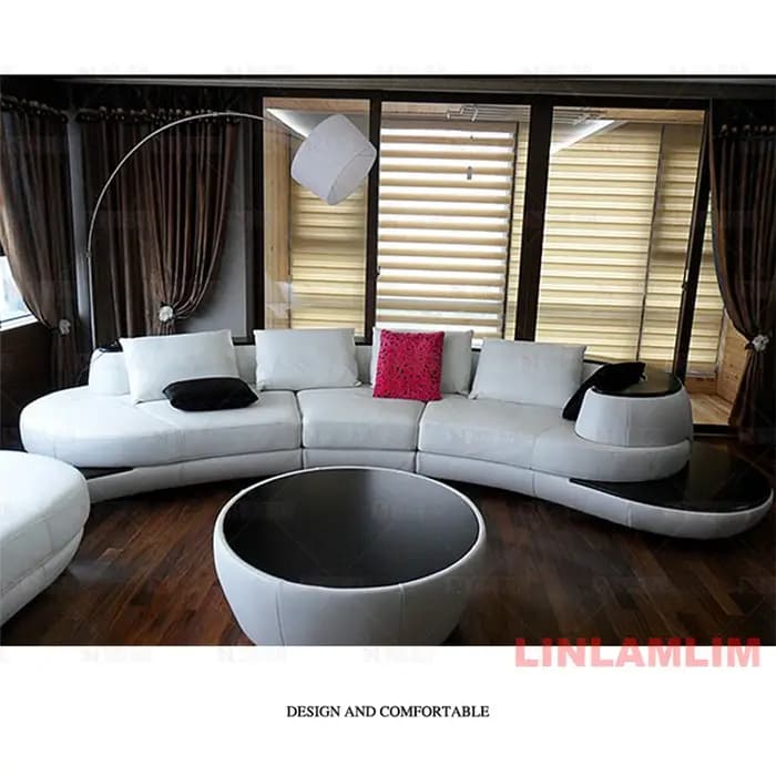 Canapé sectionnel incurvé moderne de luxe en cuir véritable