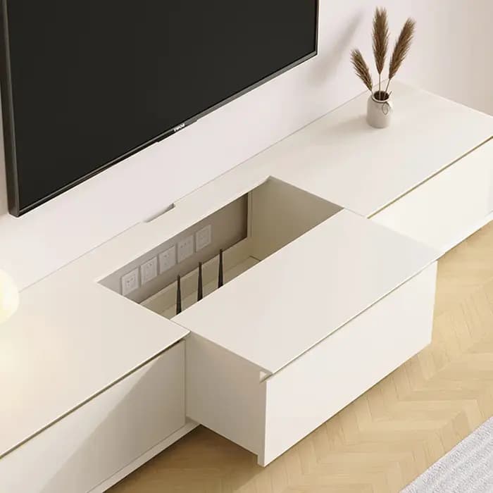 Meuble TV sur pied en bois massif pour salon
