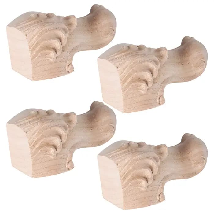 4 pièces pieds de meubles en bois massif sculpté Rose
