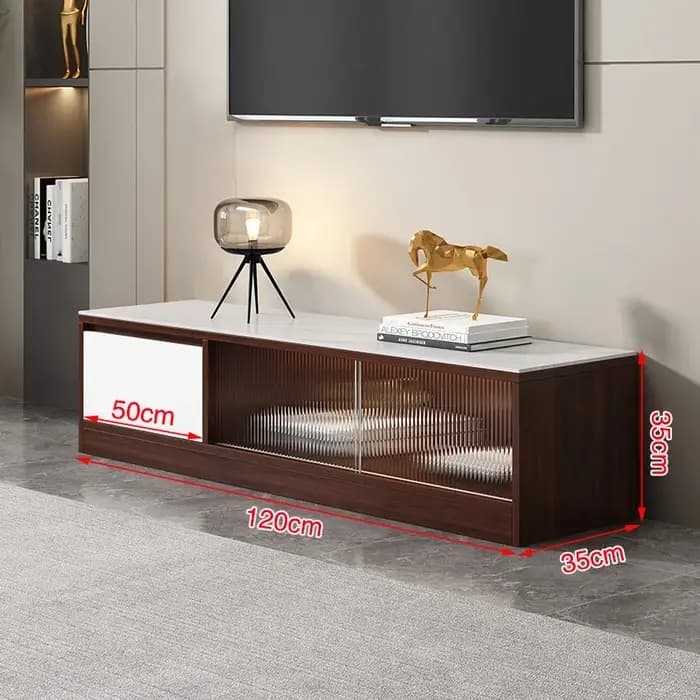 Meuble Tv Glam du milieu du siècle, meuble TV européen rétro classique en verre avec tiroirs, Design