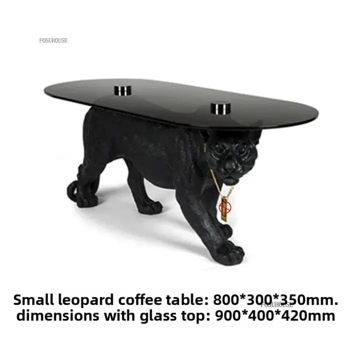 Table basse en verre avec motif léopard