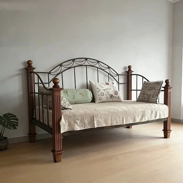 Canapé-lit en fer forgé de style campagnard américain, 150x200cm, 180x200cm, simple, double, en fer