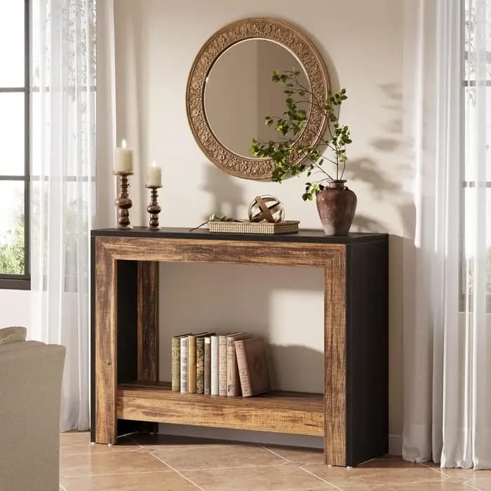 Table console de style farmhouse de 41,3 pouces, table d'appoint derrière le canapé avec étagères de