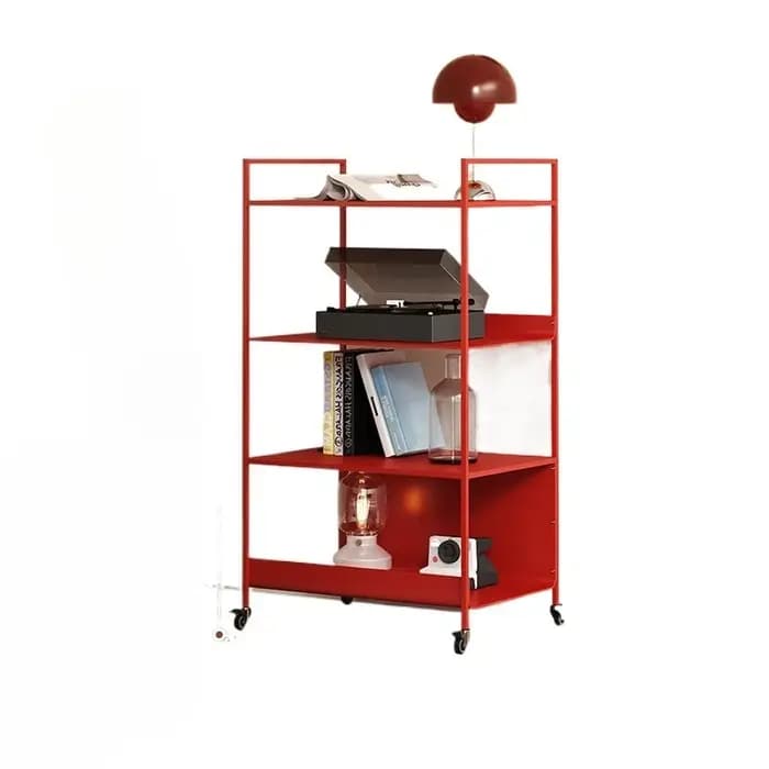 Bibliothèque de sol minimaliste rouge, organisateur de rangement moderne à 4 niveaux pour salon, pré