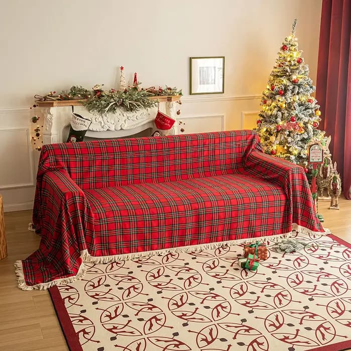Housse de serviette de canapé à carreaux de noël