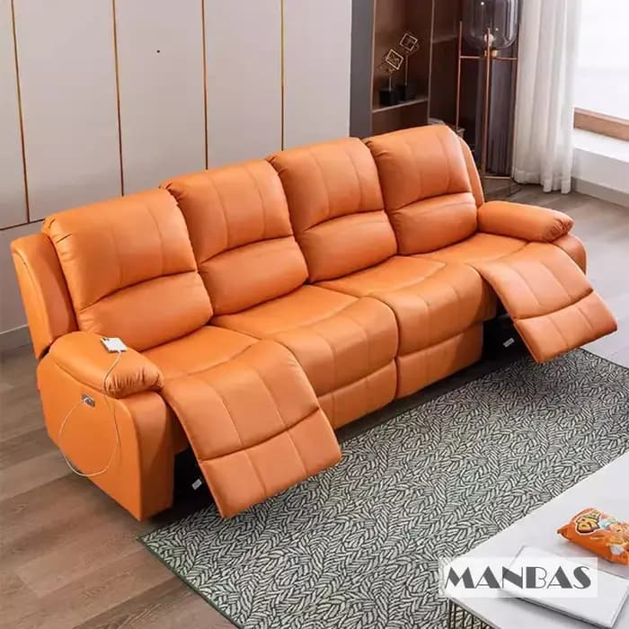 Canapé inclinable électrique manuel en cuir véritable