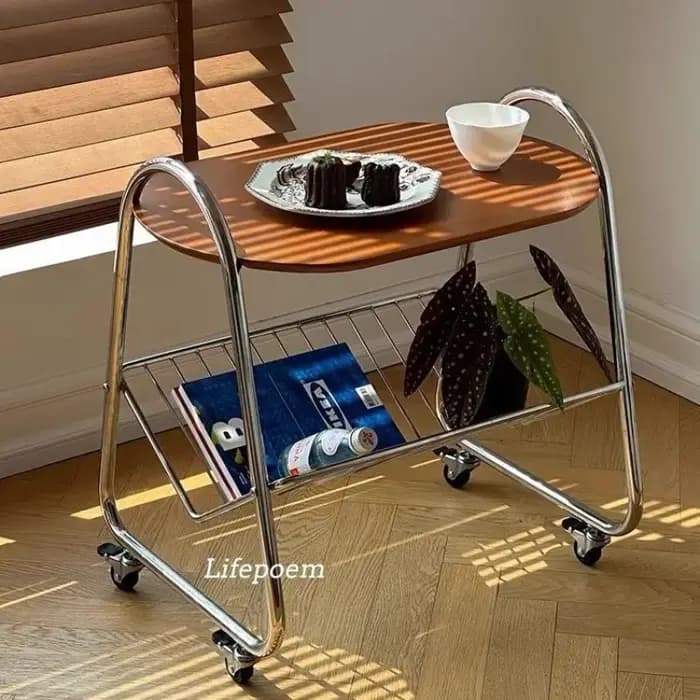 Table basse mobile rétro en bois massif pour salon