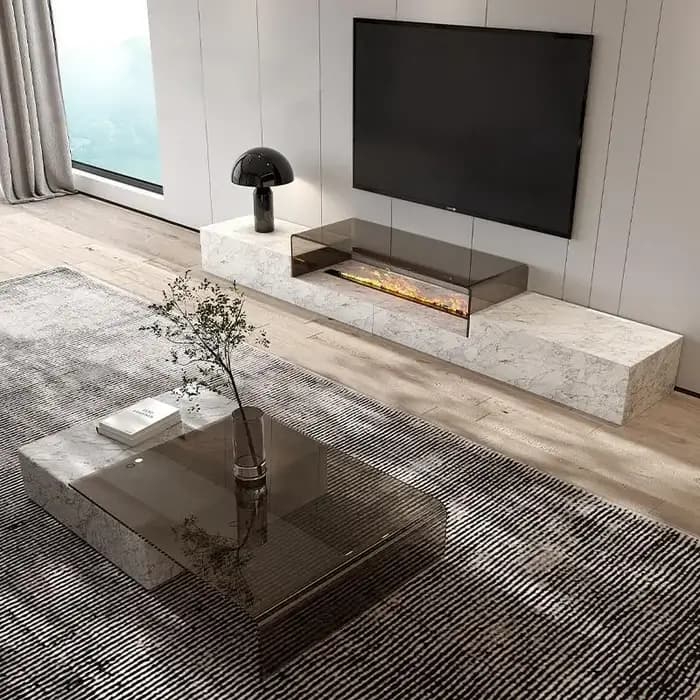 Console TV en marbre de luxe minimaliste sur mesure