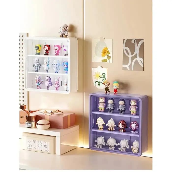 Vitrine murale blanche à 4 niveaux, étagère transparente anti-poussière pour le rangement de figurines Blind Box et la décoration intérieure