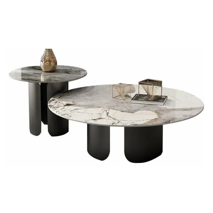Tables basses nordiques antiques en marbre, hall du milieu du siècle, table basse à grands pieds, en
