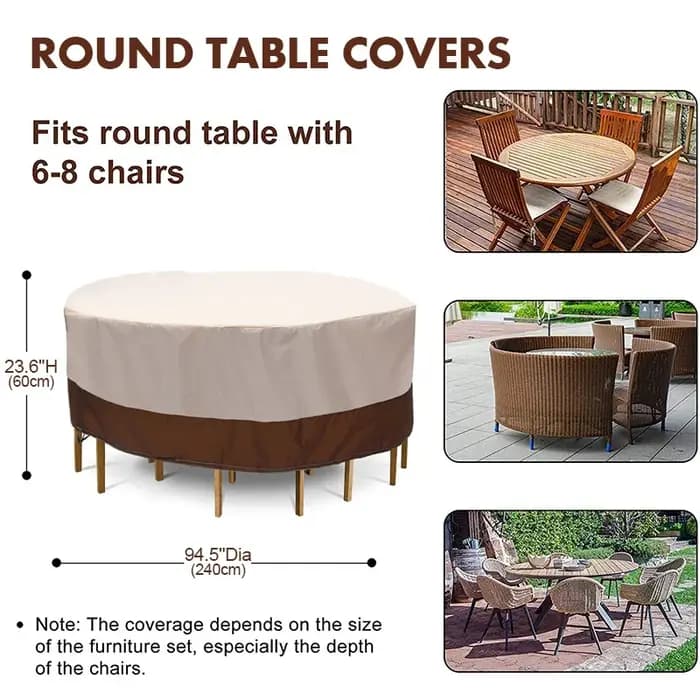 210D Patio Table ronde couvre meubles d'extérieur canapé Protection pluie neige anti-poussière