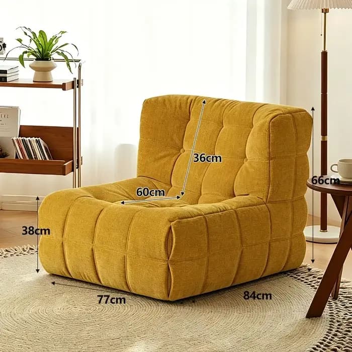 Fauteuil de sol rétro décontracté pour salon, balcon, chambre à coucher, style tatami, avec tissu gaufré et coussin épais confortable.
