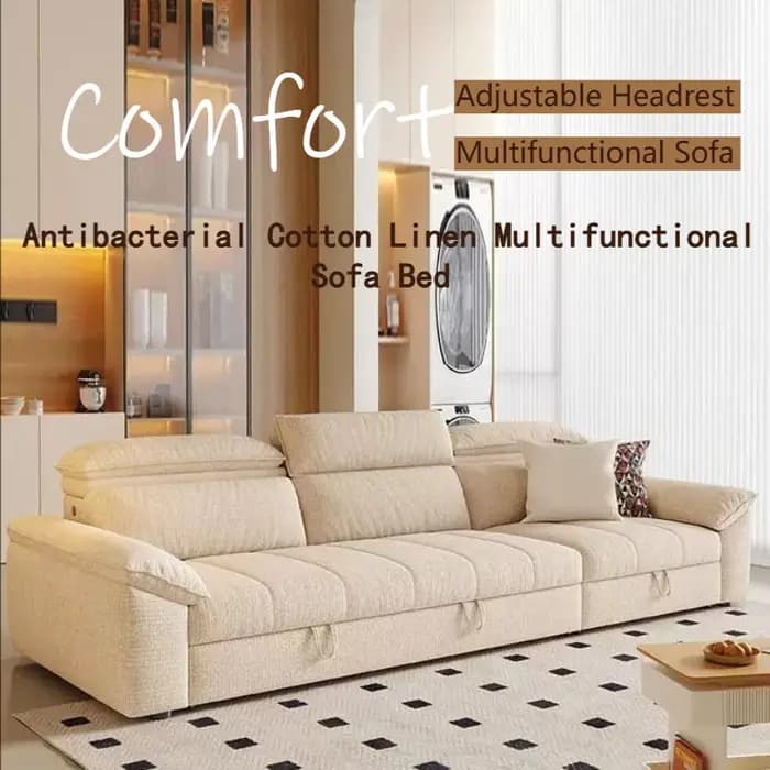 Canapé-lit multifonctionnel en coton et lin pour 2 personnes