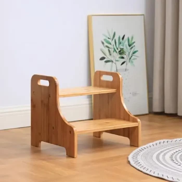 Repose-pieds en bois massif à 2 marches, marches d'escalier robustes pour échelle de cuisine jusqu'à