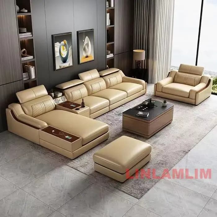 Ensemble de canapés sectionnels modernes en forme de U avec chaise longue