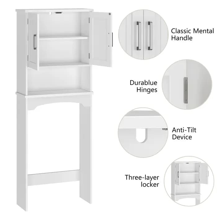Armoire de rangement au-dessus des toilettes avec portes doubles et dispositif anti-basculement, org