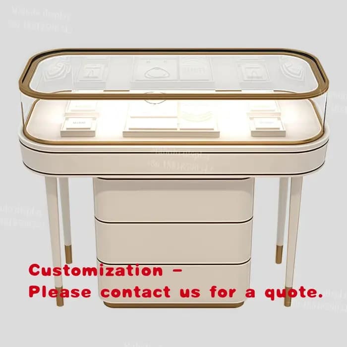 Vitrine à bijoux blanche brillante sur mesure, présentoir professionnel en verre pour bijoux, vitrin