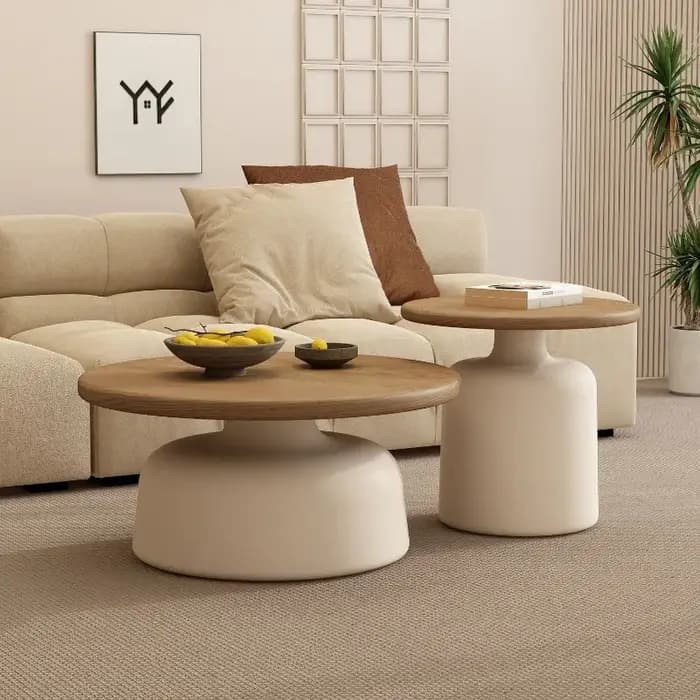 Table basse ronde en bois, support de chevet minimaliste, Table d'appoint nordique crémeuse pour sal
