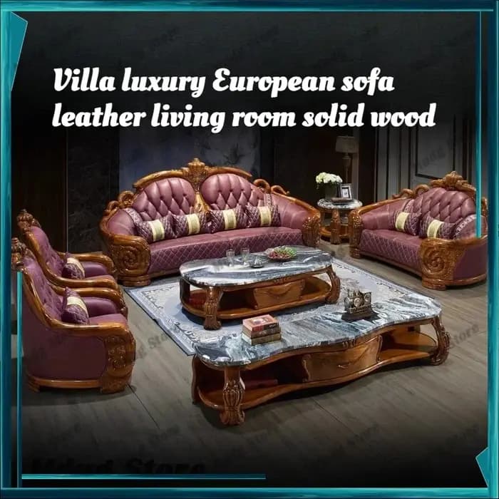 Canapé de luxe européen en cuir véritable sculpté
