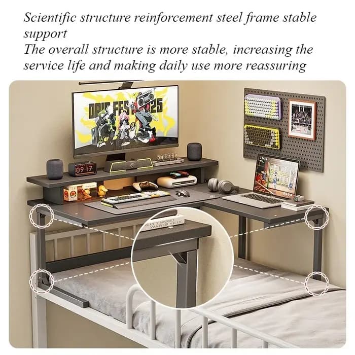 Lit de dortoir, bureau d'ordinateur, bureau de travail, lit superposé supérieur, lit superposé infér