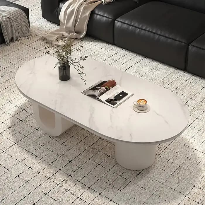 Table basse moderne ovale transparente blanche de qualité supérieure pour salon