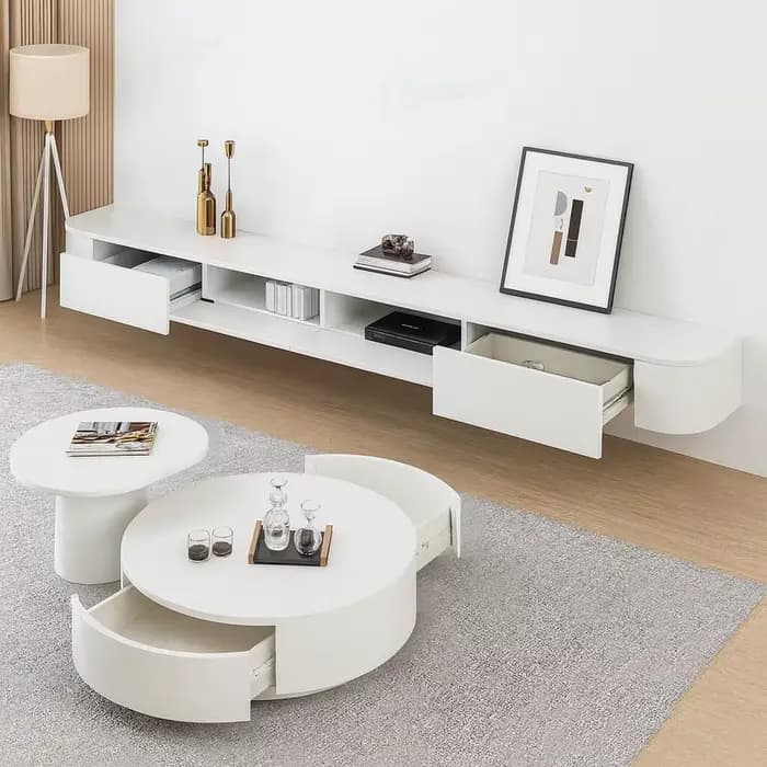 Meuble TV flottant, meuble TV mural de 47 à 118 pouces, meuble TV avec porte, console multimédia TV