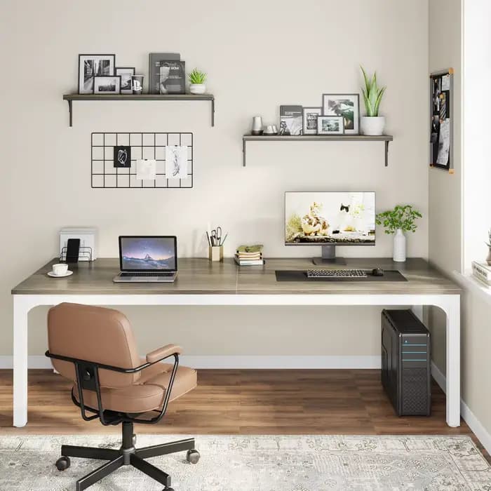 Bureau d'ordinateur extra long de 78,7 pouces, bureau pour 2 personnes, bureau double long, table de