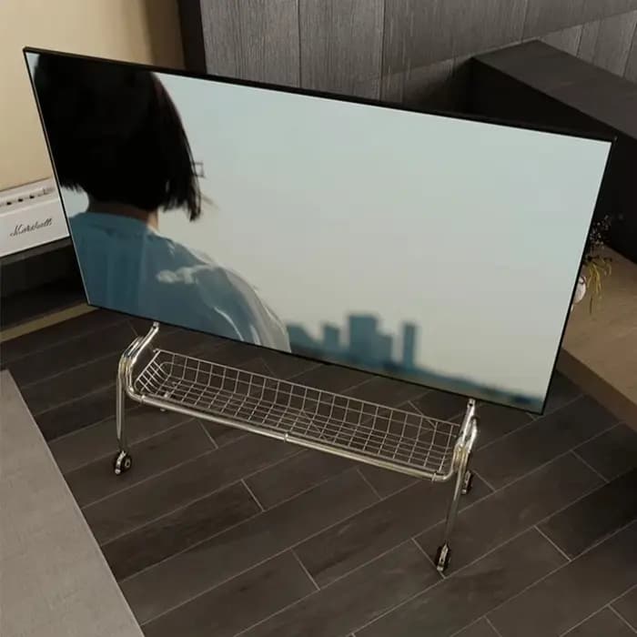Meubles TV support mobile TV nordique salon maison moderne Simple sol 32-75 pouces cintre en acier inoxydable avec roues meuble TV