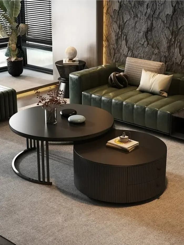 Nouvelle table basse ronde noire mobile de luxe léger et moderne 2026