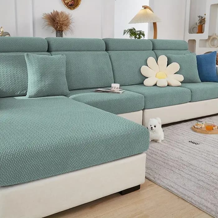 Housse de canapé jacquard premium en tissu élastique sergé uni, protection pour salon, facile à nett