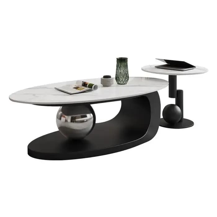Table basse en marbre de luxe avec base en métal doré