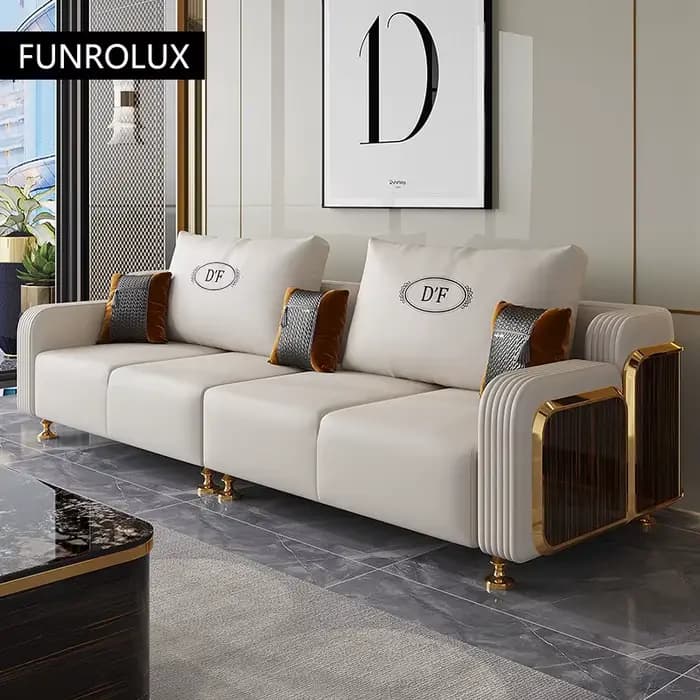 Ensemble de canapé en cuir de luxe moderne avec bois