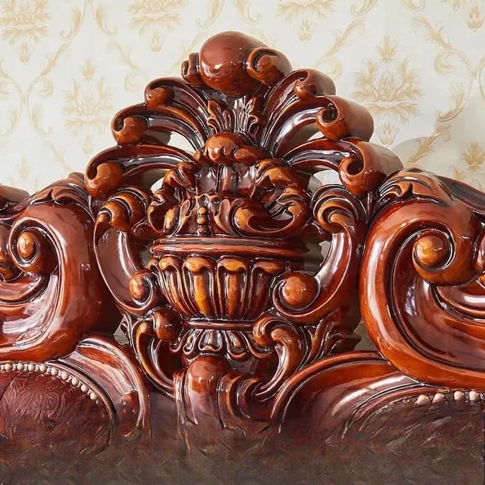 Ensemble de canapés de luxe européen en bois massif sculpté et cuir pleine fleur
