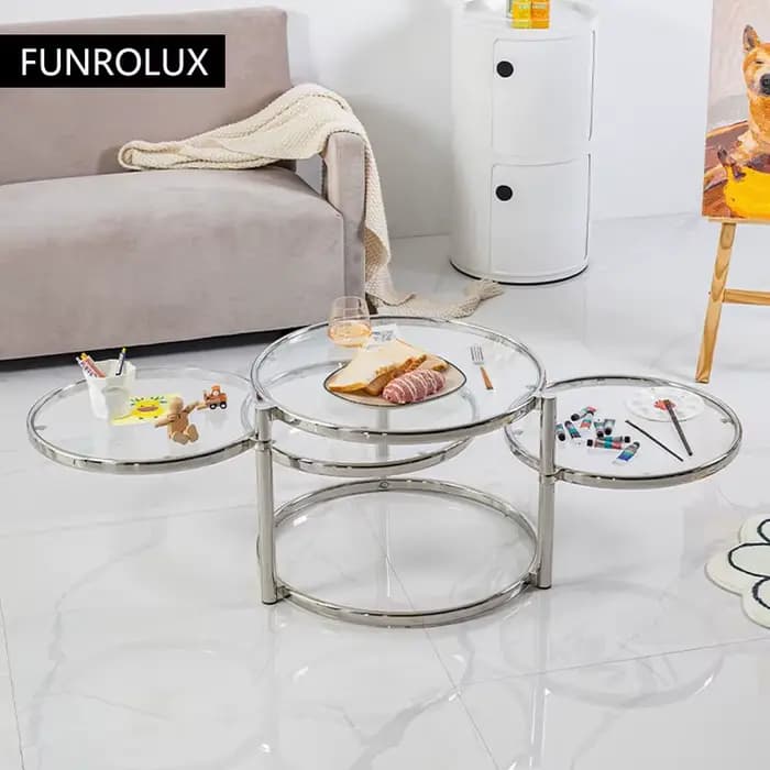 Table basse en acier inoxydable avec verre du Guatemala