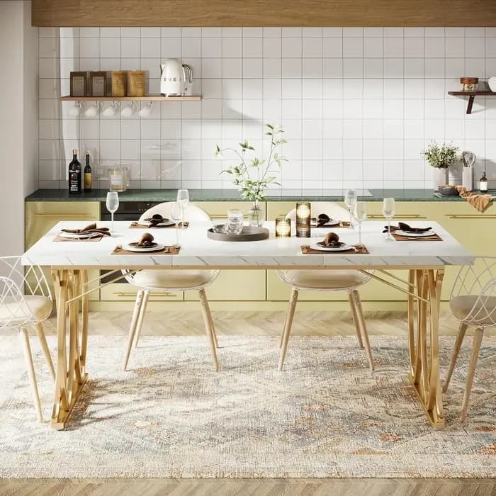 Table à manger moderne, grande table de cuisine de 63 pouces pour 4 à 6 personnes, table à manger re