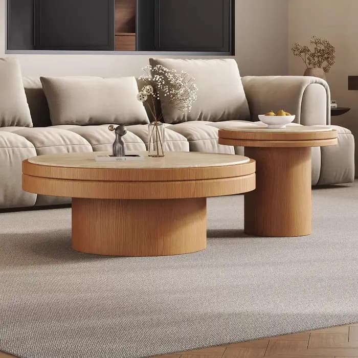 Table basse ronde japonaise en bois pour salon
