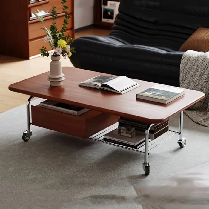 Table basse Mobile avec pieds en métal sur roulettes